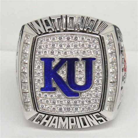Kansas jayhawks national championship ring - Self led Kansas to its fourth NCAA National Championship in program history, capped by a 72-69 victory over North Carolina in the National Championship game on April 4, 2022. The Jayhawks overcame a 16-point deficit and a 15-point halftime deficit to win, both NCAA title game records. ... Kansas Jayhawks (Big 12 Conference) (2003-present ...